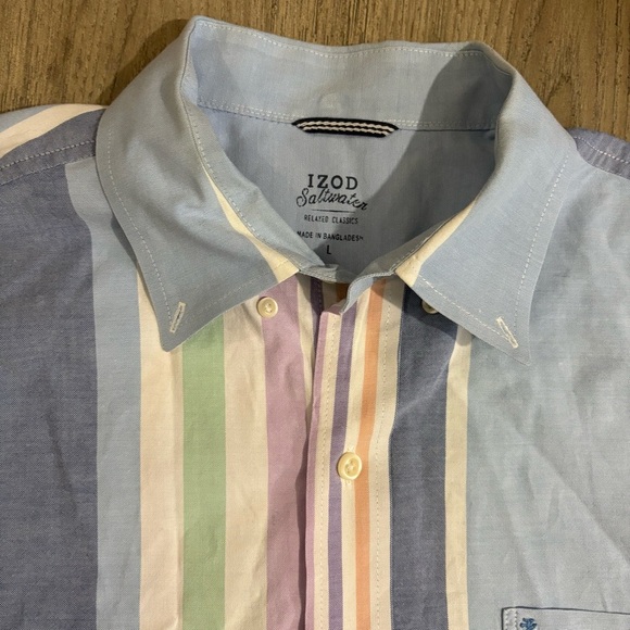 IZOD Saltwater Mens Sz L Button Up Multicolor Stripe Pastel Relaxed Preppy - Picture 10 of 12